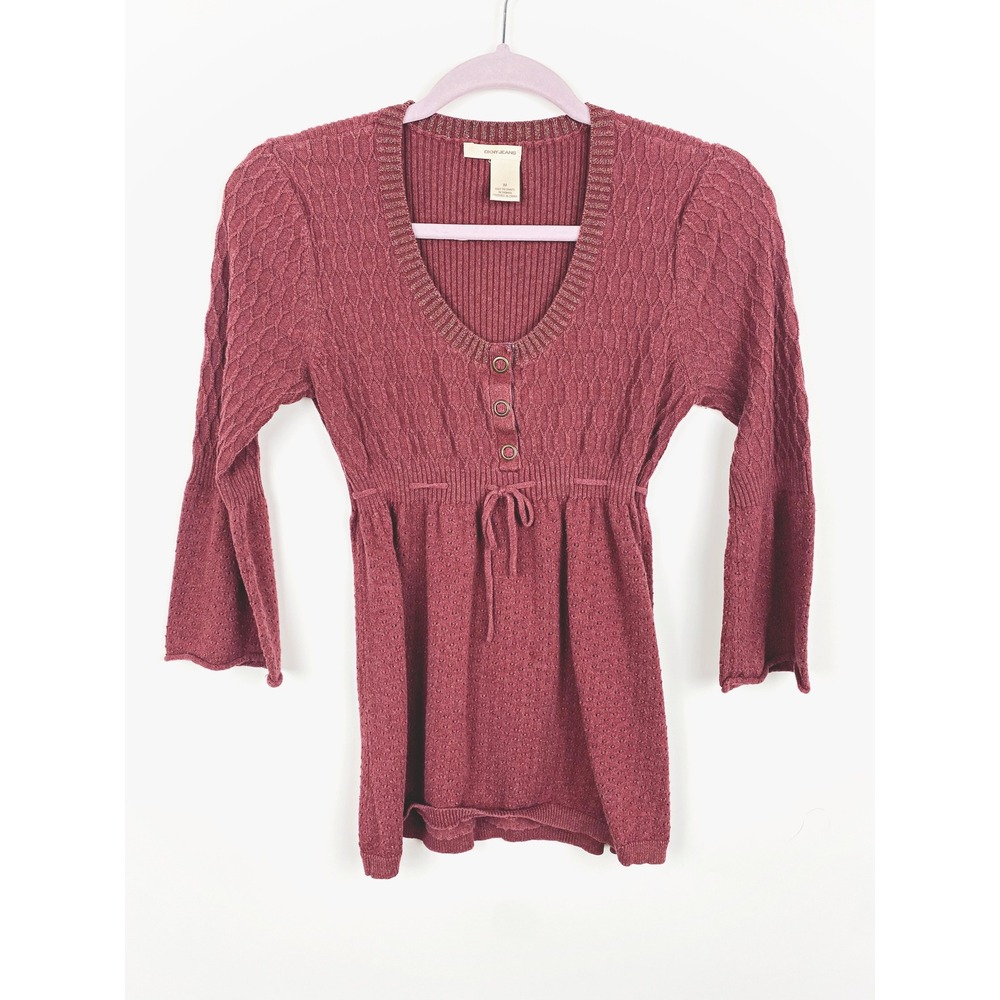 DKNY Y2K Babydoll Metallic Knit Henley Sweater Top Medium